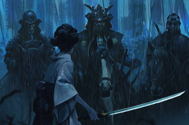 General, Vital Sinai, the shower, armor, katana, art, banners, back, 1080P, samurai, Japan, Japanese, army, warlord, helmet, courage