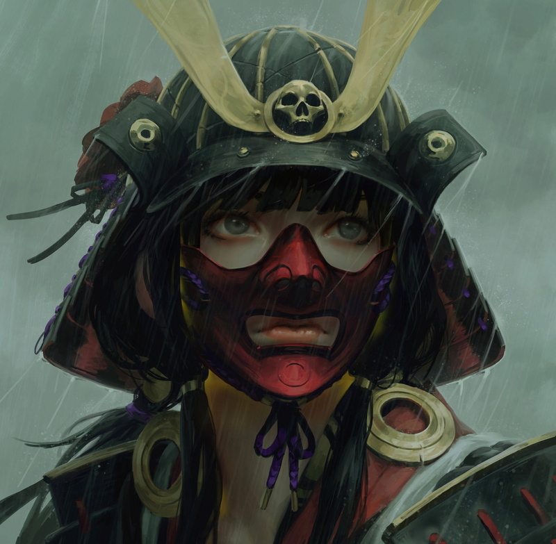 1080P, disguise, representation, rain, guweiz, Warrior, red, celebration, fantasy, art, mask, men, one person, real people, art and craft, helmet, headshot
