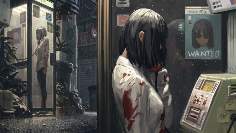 GUWEIZ, telephone, 1080P, anime, anime girls