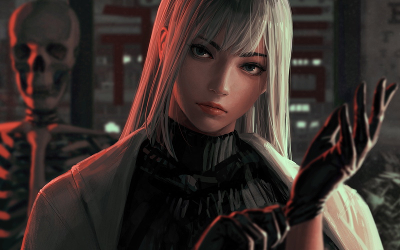 GUWEIZ, warrior girls, 2K, white hair, artwork, digital art