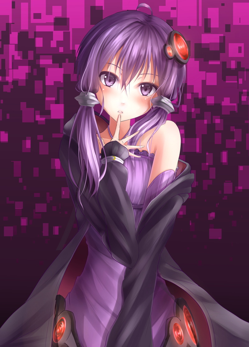 headphones, hairstyle, purple eyes, Yuzuki Yukari, beautiful people, women, Vocaloid, nightlife, adult, arts culture and entertainment, hair, young adult