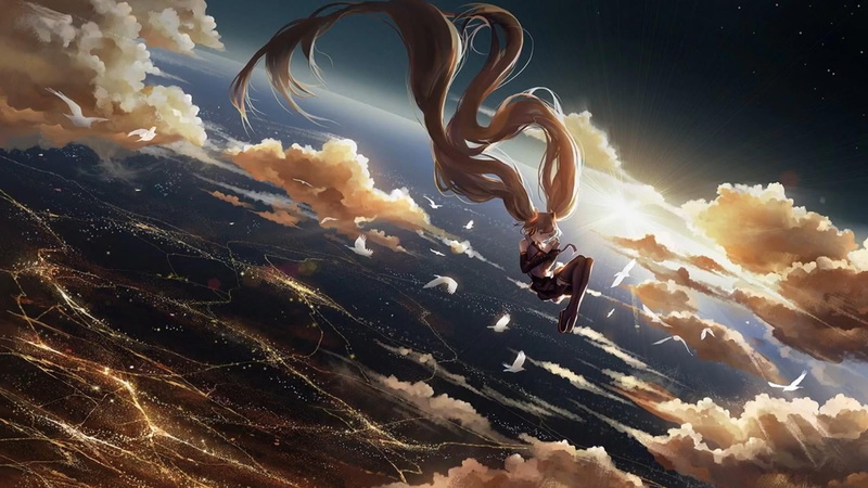 720P, swimming, outdoors, Hatsune Miku, undersea, anime girls, sky, animals in the wild, nature, beauty in nature, invertebrate, low angle view, water