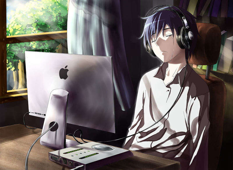 2K, tagme (artist), sleeping, tears, guy, computer, window, headphones