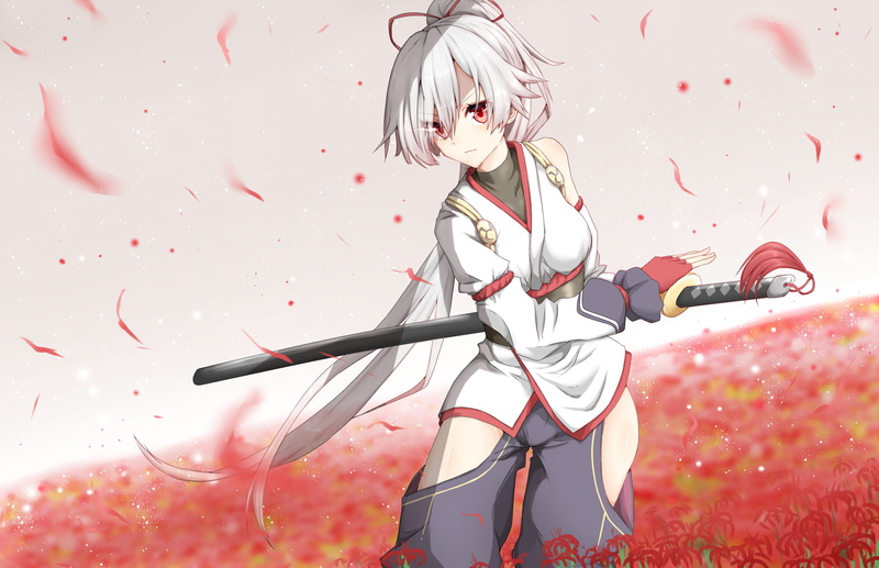 long, katana, order, grand, sword, weapon, white, red, (artist), ponytail, hair, flowers, gozen, eyes, fate, konachan, tagme, 1080P, com, 252810, (series)
