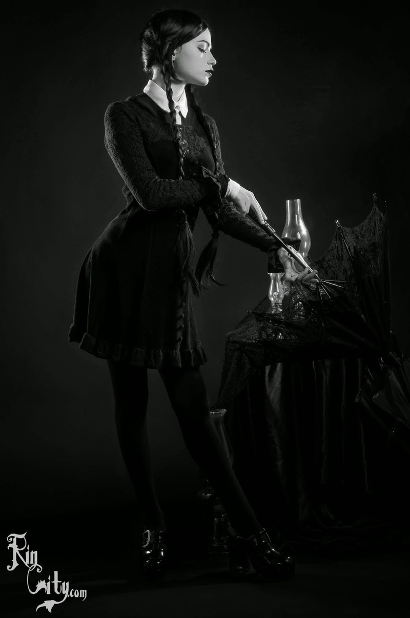 cosplay, 720P, wednesday addams, Katrina Wilkinson, monochrome