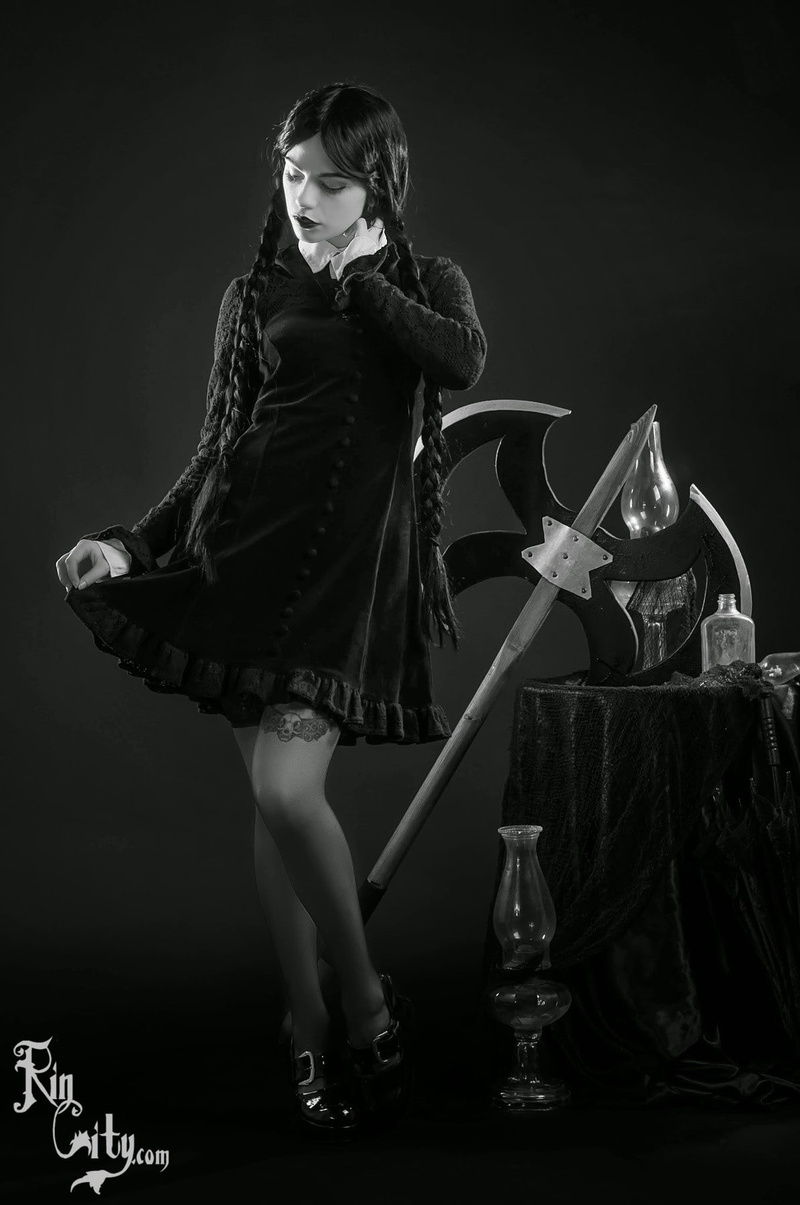cosplay, monochrome, steam girl Rin, wednesday addams, Katrina Wilkinson, 720P