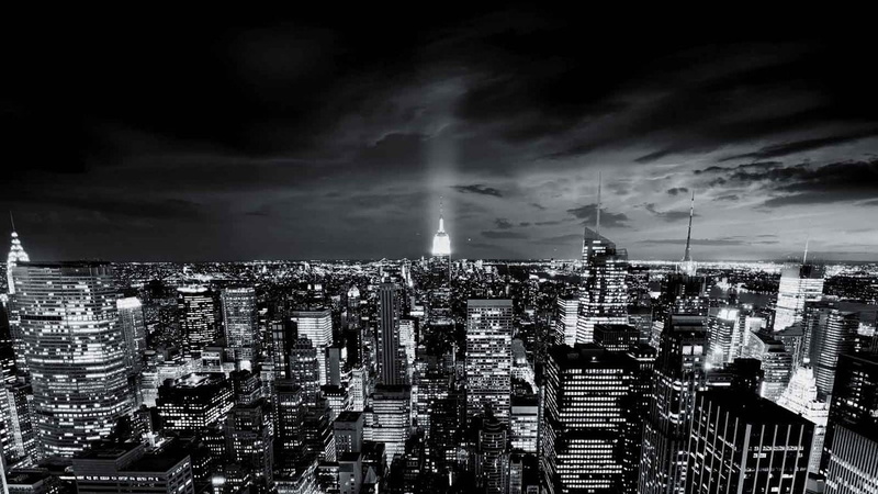 building exterior, New York City, office, building, monochrome, modern, skyscraper, crowd, financial district, cityscape, cloud - sky, grayscale, urban skyline