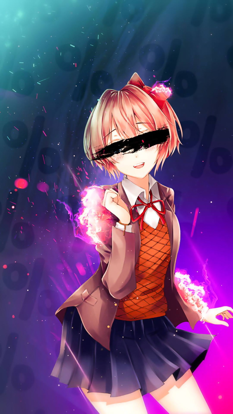 1080P, looking at viewer, Doki Doki Literature Club, Sayori (Doki Doki Literature Club), pink hair, anime girls, visual novel, digital art, DDLC, blue