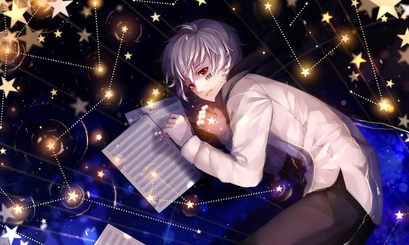 celebration, night, christmas, christmas lights, christmas ornament, mafumafu, Anime, decoration, utaite, one person, stars, 2K, event, glowing, real people