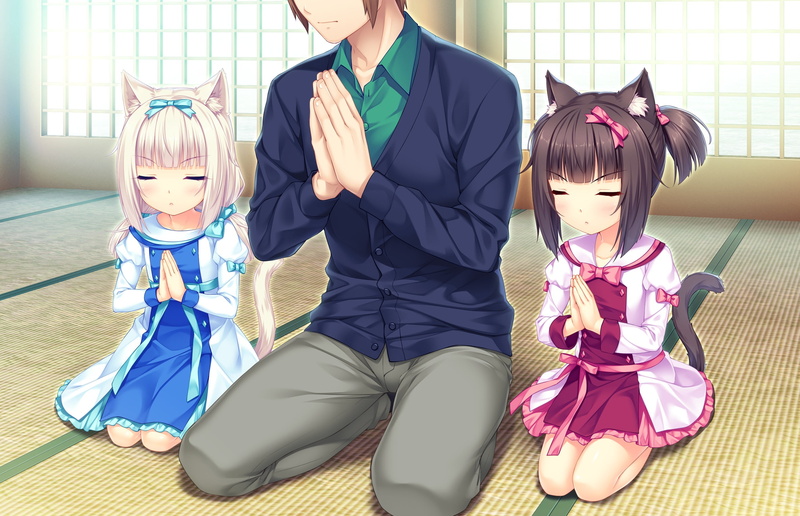 black, sitting, minazuki, game, twintails, togetherness, hairstyle, neko, kashou, nekopara, women, loli, family, sayori, indoors, real people, clothing