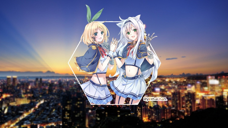 looking at camera, architecture, outdoors, young women, night, anime girls, blond hair, sky, young adult, cityscape, blue, Lumia Tingel, hair, people, portrait