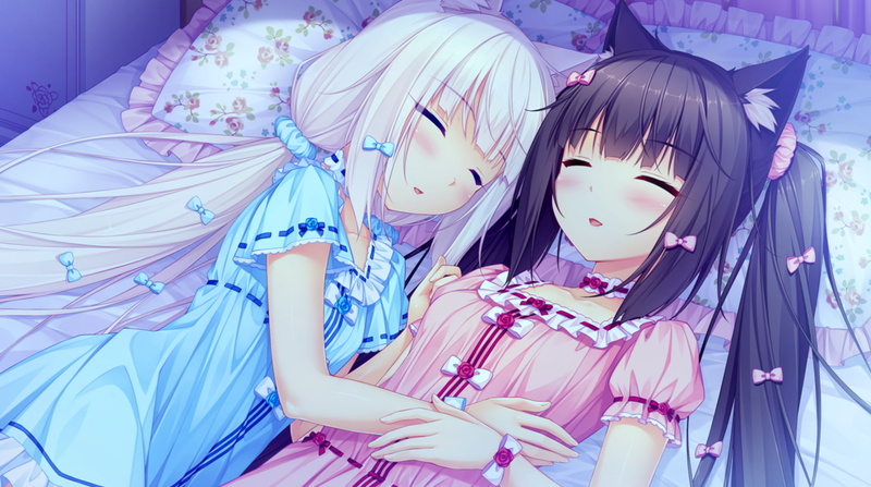 anime girls, Chocolat (Neko Para), sleeping, Vanilla (Neko Para), 720P, bed, bedroom, Neko Para