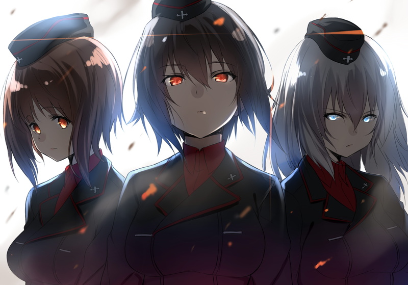 Girls und Panzer, Itsumi Erika, anime girls, short hair, 4K, Nishizumi Miho, Nishizumi Maho