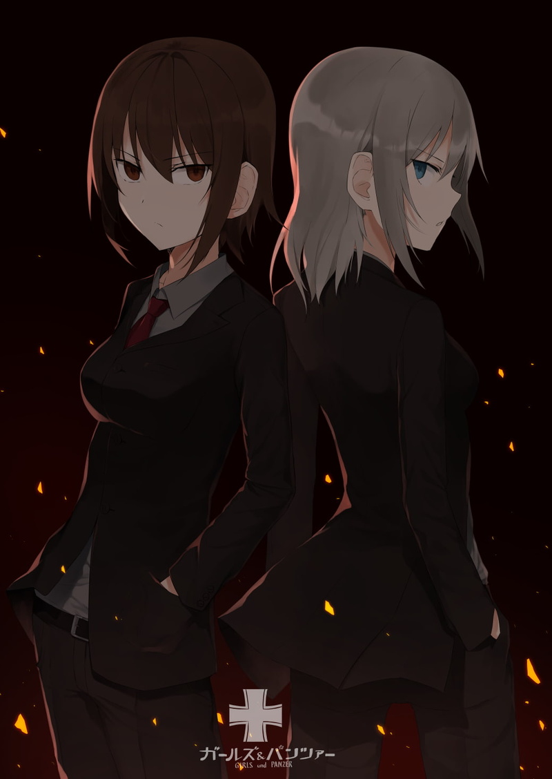 long hair, gray hair, anime girls, blue eyes, Girls und Panzer, short hair, Nishizumi Maho, brunette, 720P, anime, Itsumi Erika, brown eyes
