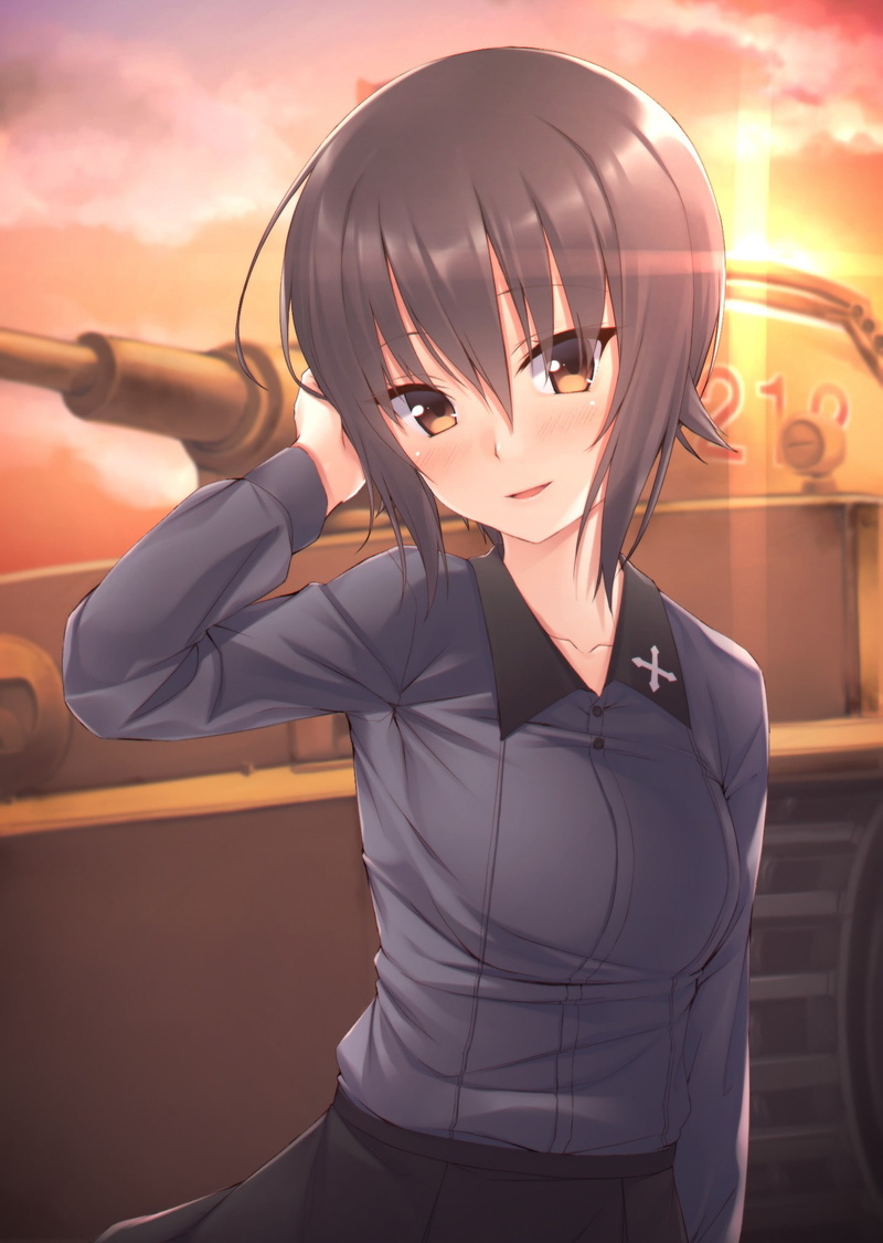 mode of transportation, Girls und Panzer, transportation, young adult, adult, beautiful people, technology, looking at camera, Nishizumi Maho, business