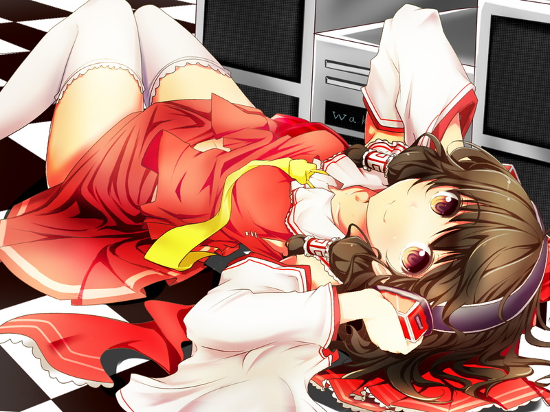 headphones, kazuhiro, 720P, touhou, japanese, reimu, clothes, fukunaga, thighhighs, hakurei