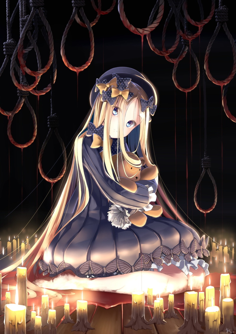 emotion, blonde, aggression, architecture, warning sign, Fate/Grand Order, sign, Fate Series, Abigail Williams (Fate/Grand Order), hair bows, reflection