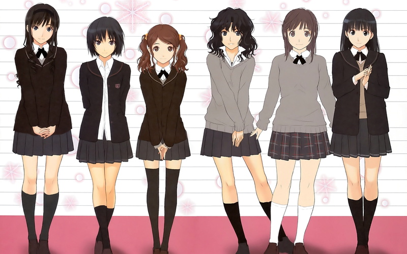 2K, nanasaki, kaoru, thighhighs, sakurai, headband, kneehighs, sae, tanamachi, tsukasa, ayatsuji, seifuku, amagami, morishima, rihoko, twintails, nakata