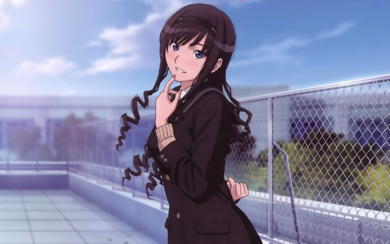 sky, blue, haruka, clouds, black, morishima, long, eyes, seifuku, hair, amagami, 1080P, headband