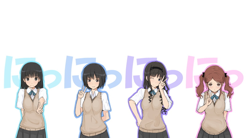 holding, casual clothing, front view, 1080P, Ayatsuji Tsukasa, copy space, Morishima Haruka, white background, Nakata Sae, obscured face, digital composite