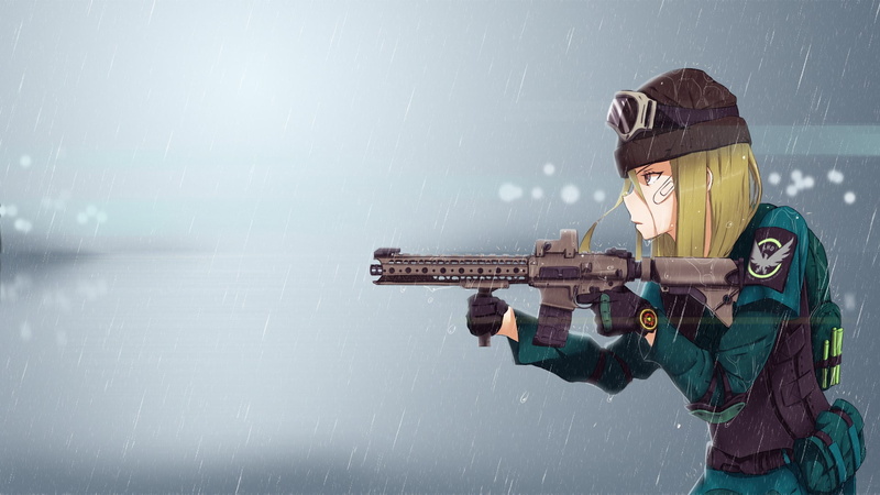rifle, 1080P, gun, anime, game, seifuku, girl, Tom Clancys The Division, Tom Clancys, military, The Division, weapon