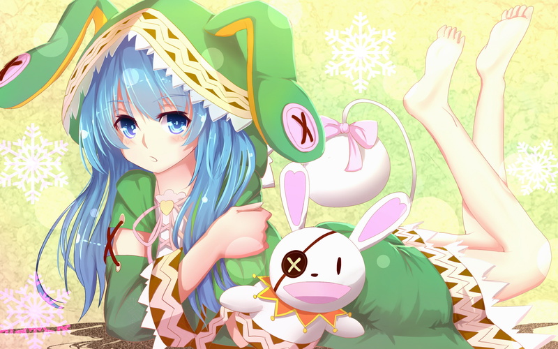 blue hair, day, Yoshinon, indoors, anime, art and craft, high angle view, disguise, toy, mask, people, mammal, nature, representation, still life, multi colored