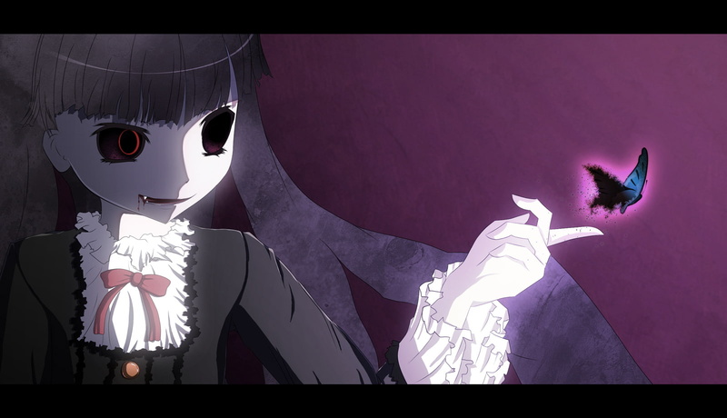eyes, red, shiki, vampire, fang, kirishiki, sunako, 720P, butterfly, blood