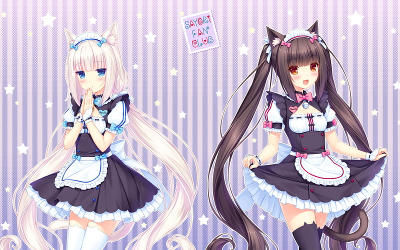 Thigh Highs, 1080P, Nekopara, Smile, Dress, Anime, Girl, Blush, Vanilla (Nekopara), Black Dress, Maid, Chocola (Nekopara)