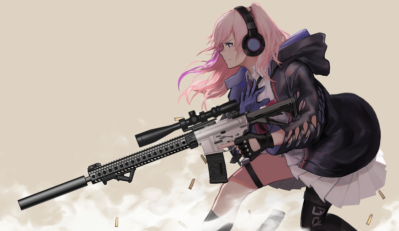 Girl With Weapon, girls with guns, simple background, anime, anime girls, Girls Frontline, skirt, Girls_Frontline, weapon, long hair, jacket, white hair