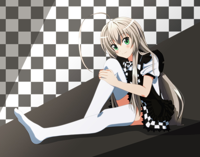 hair, haiyore nyaruko-san, pattern, hairstyle, 4K, nyaruko, looking at camera, front view, casual clothing, full length, real people, young adult, blond hair