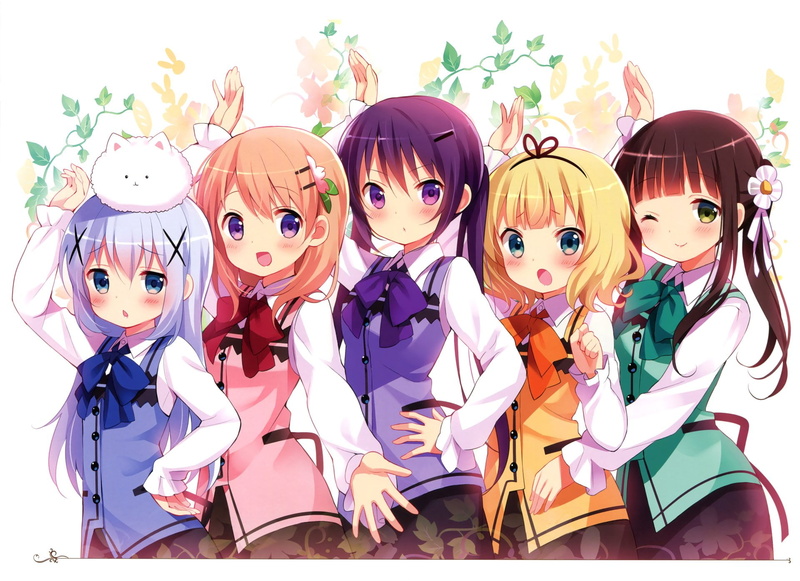 day, Cocoa Hoto, Sharo Kirima, females, human representation, 1080P, multi colored, women, creativity, Chino Kafū, looking at camera, costume, medium group of people