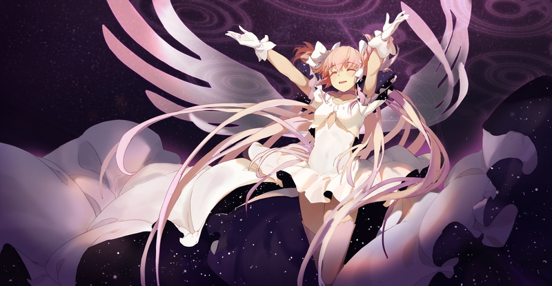 madoka, twintails, shuang, long, thighhighs, konachan, shoujo, ultimate, dress, gloves, kaname, pink, 255631, com, bow, 2K, hair, wings, magica, mahou