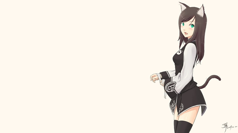 249566, hair, fantasy, ears, animal, brown, ryouiki, white, thighhighs, tail, catgirl, zettai, photoshop, com, konachan, bandage, zero, green, adam700403