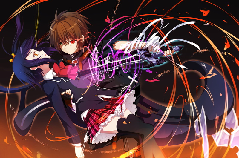 thighhighs, rikka, weapon, liong, crown, guilty, 720P, seifuku, sword, eyes, yuuta, chuunibyou, demo, koi, takanashi, shitai, bicolored, togashi, parody
