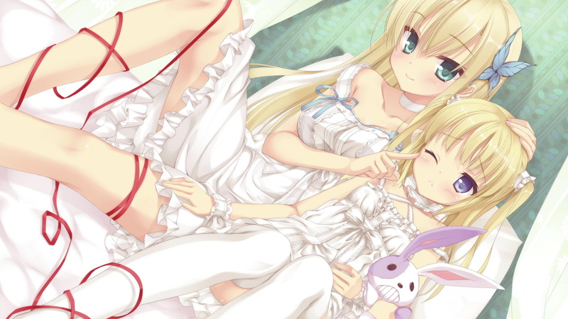 kashiwazaki, sukunai, blue, kobuichi, hasegawa, thighhighs, tomodachi, girls, kobato, ribbons, dress, bunny, blush, boku, wink, 1080P, eyes, sena, choker