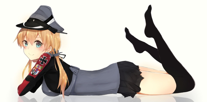 (kancolle), eugen, kantai, thighhighs, eyes, uniform, prinz, long, hat, collection, blue, 720P, moshoko, skirt, (mizuneroku), hair, blonde, white