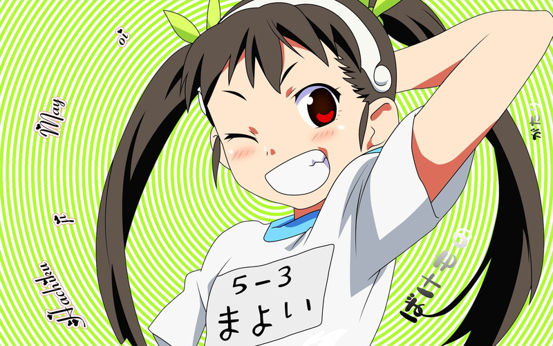 indoors, creativity, text, communication, cartoon, front view, art and craft, 1080P, anime girls, representation, twintails, Monogatari Series, real people