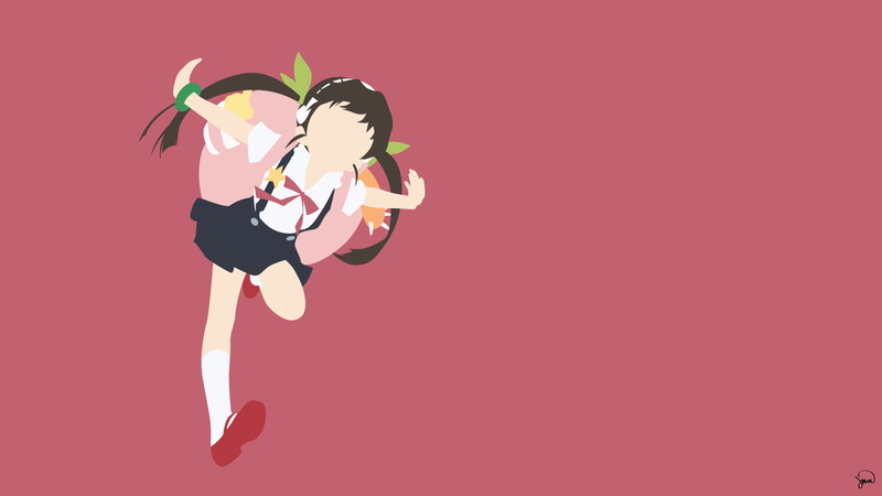 flowering plant, creativity, pink background, animal themes, Hachikuji Mayoi, Monogatari Series, copy space, colored background, anime girls, no people