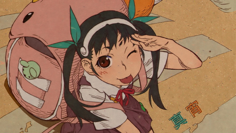 representation, high angle view, real people, Hachikuji Mayoi, anime girls, mural, male likeness, human representation, close-up, 1080P, Monogatari Series