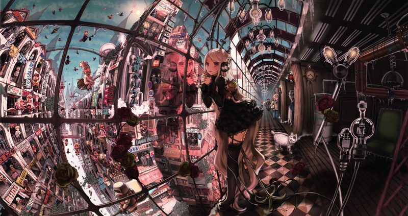 anime, 5K, anime girls, gothic lolita, city, steampunk