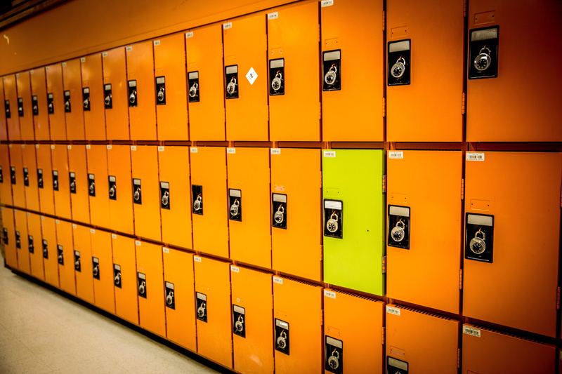 number, odd, different, alone, safety, orange color, no people, education, repetition, steel, lock, gray, lockers, 5K, distinctive, row, side by side