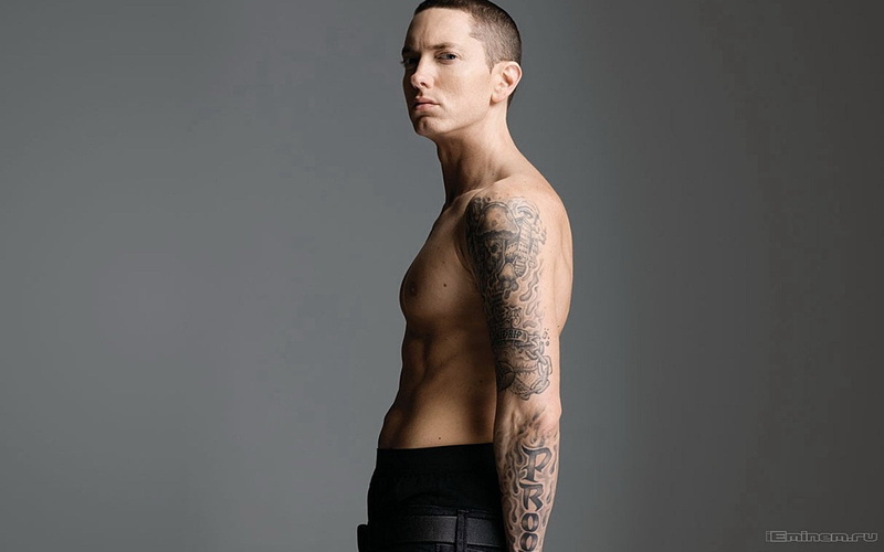 handsome, indoors, young adult, muscular build, Eminem, chest, portrait, one person, shirtless, young men, healthy lifestyle, lifestyles, tattoo, human body part