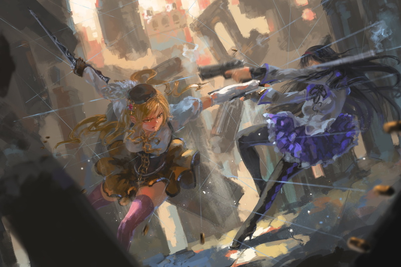 Mahou Shoujo Madoka Magica, Akemi Homura, Tomoe Mami, 1080P, anime girls