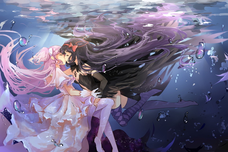 Mahou Shoujo Madoka Magica, 1080P, anime girls, anime, Akuma Homura, yuri, Kaname Madoka