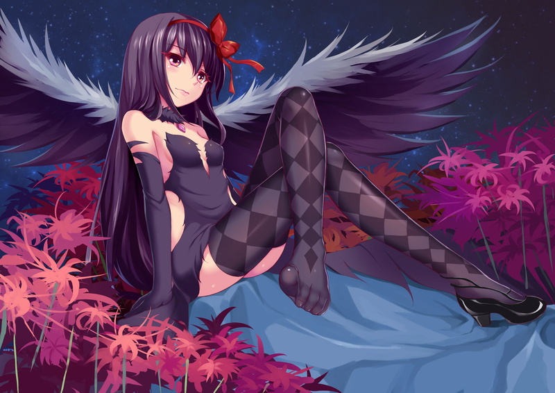 akemi homura, highs, wings, mahou shoujo madoka magica, homura, anime, shoujo, thigh, 2K, thigh-highs, magica, anime girls, mahou, akemi, 3507x2480, madoka