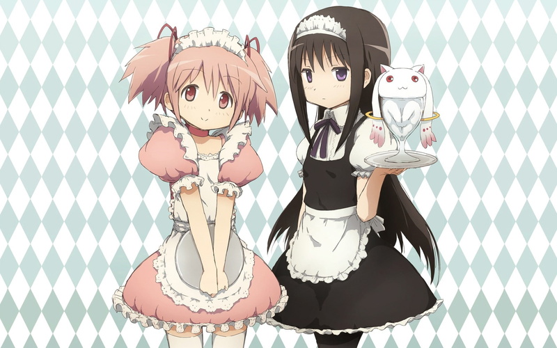 Akemi Homura, Kaname Madoka, 1080P, dress, maid, Kyuubey, Mahou Shoujo Madoka Magica