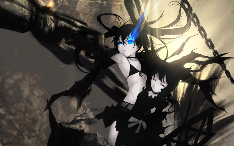 one person, anime girls, 720P, fashion, wall - building feature, Dead Master, indoors, black color, high angle view, Strength (Black Rock Shooter), lifestyles