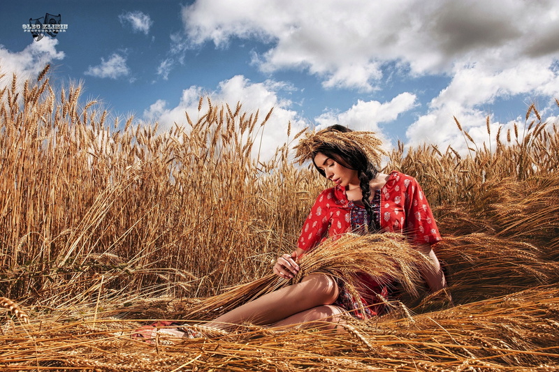 wheat, look, pose, Girl, 2K, Oleg Klimin, nature