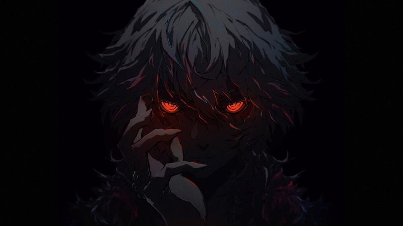 gray hair, long nails, 1080P, short hair, anime girls, anime, dark background, red eyes