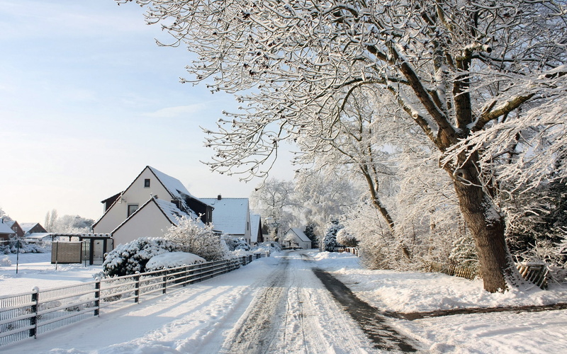 Landscape, Village, Houses, Road, Town, 1080P, Trees, Snow, Thick